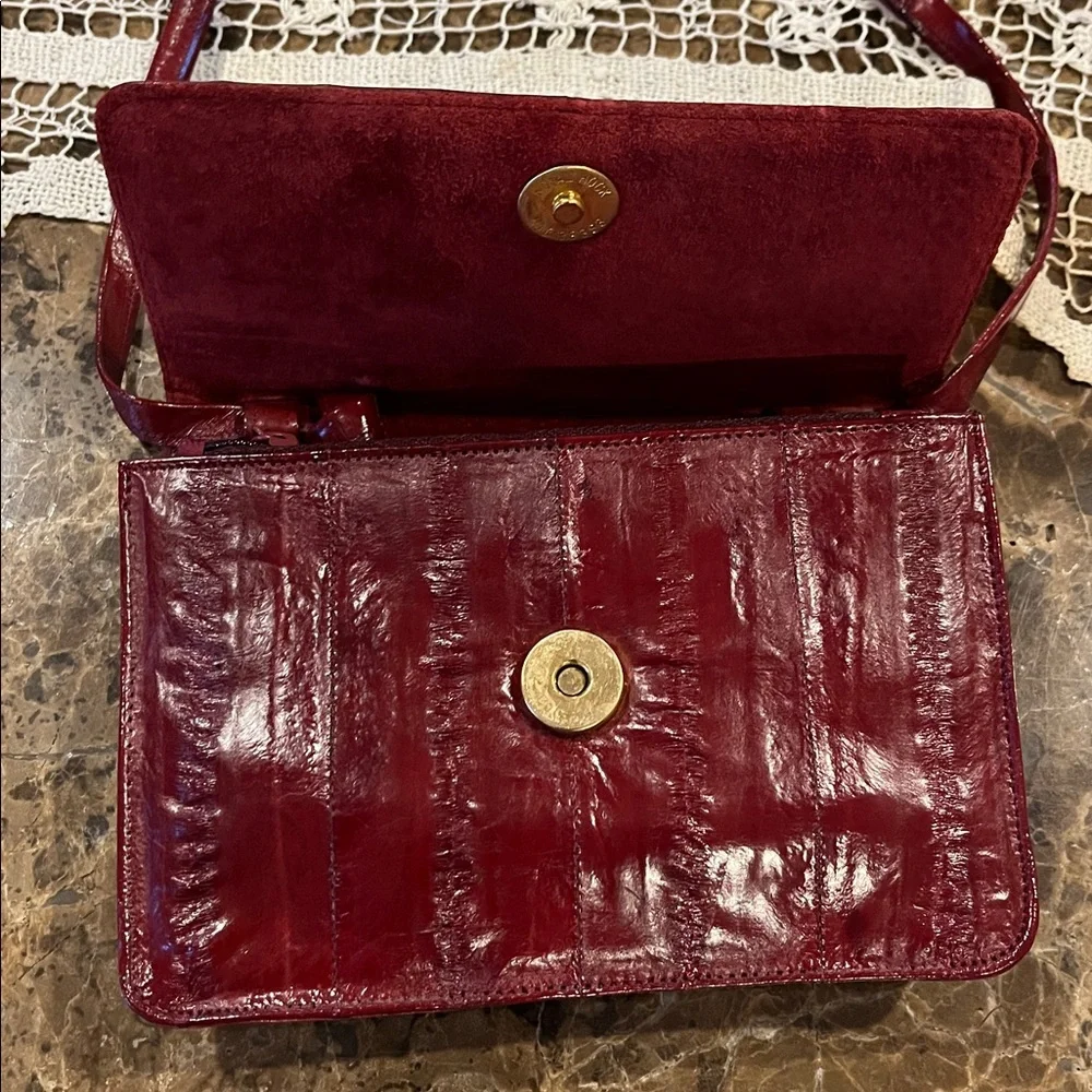 VTG Genuine Eel Skin SM Bordeaux Purse Convertible Crossbody Clutch Shoulder Bag